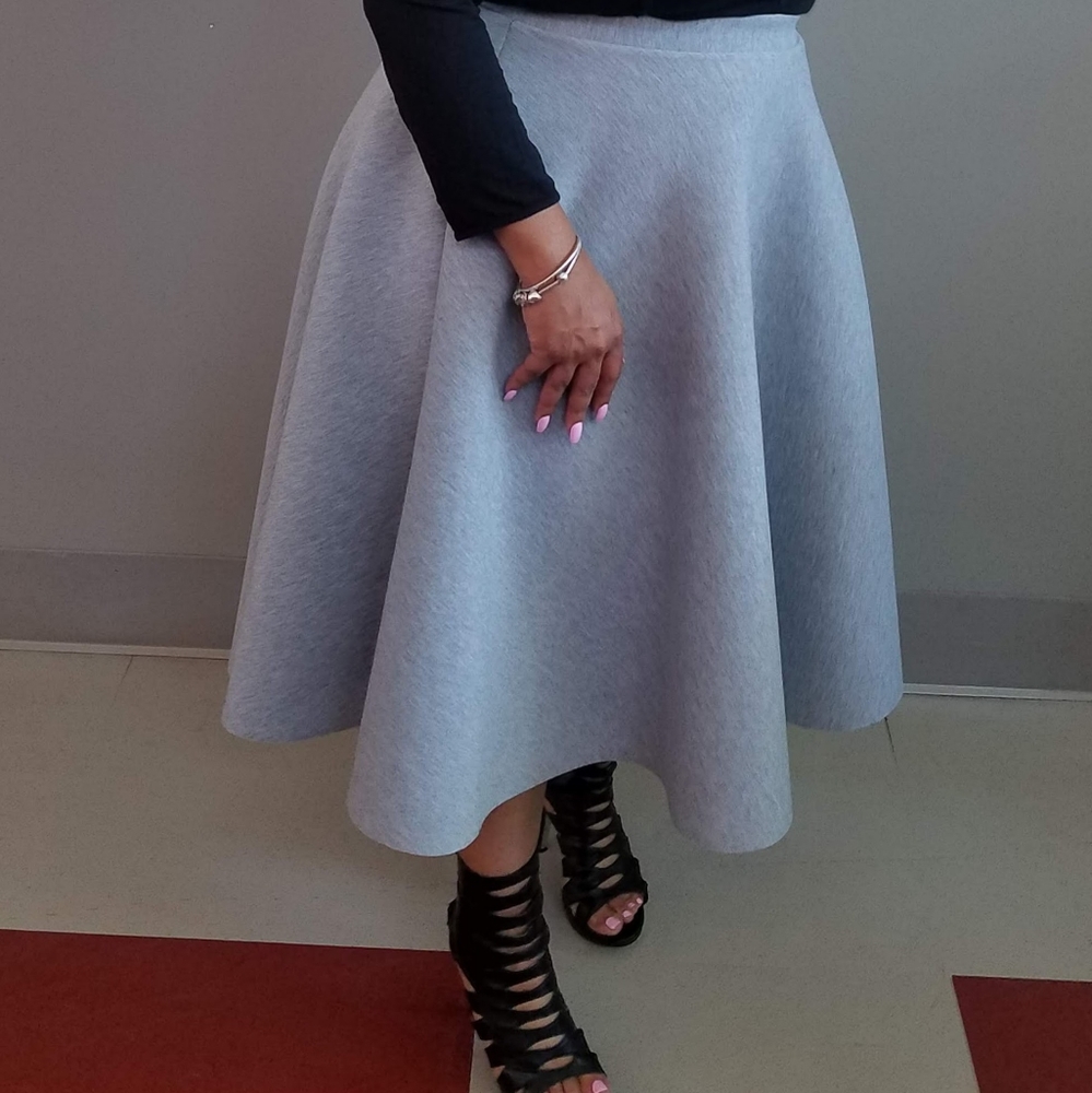 👗FTF Grey Scuba Circle Flare Skirt